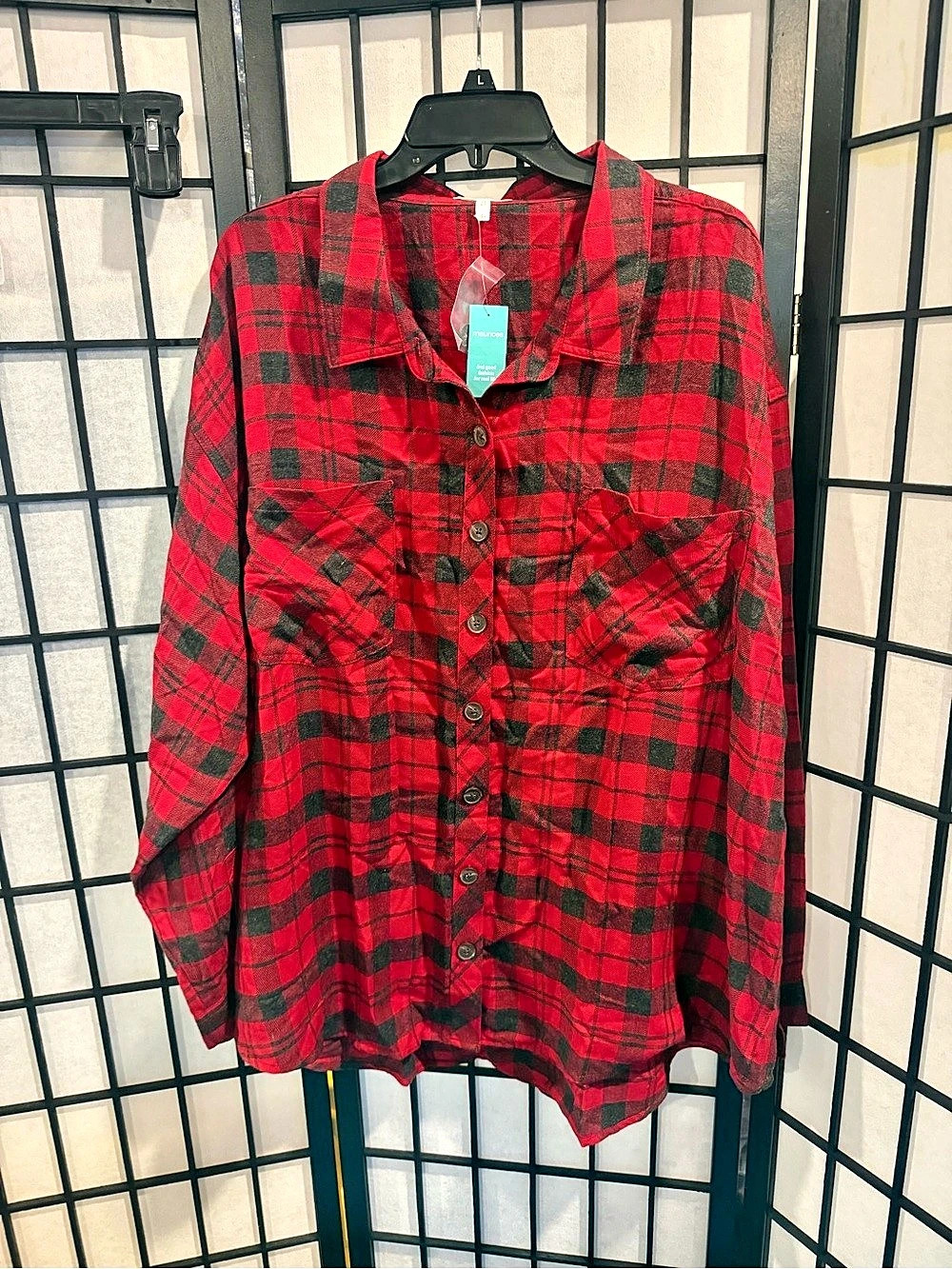 Maurices Plaid Button Down Shirt in Red & Black 3X NWT (G3)